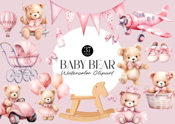 Download Pink Teddy Bear Baby Shower Clipart - Premium Resources