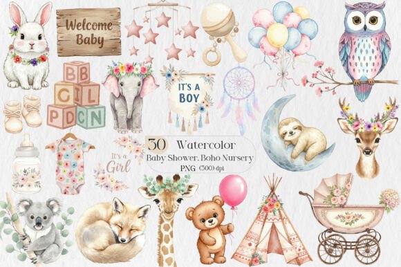 Download Baby Shower Clipart,Boho Nursery Clipart - Baby shower Collection