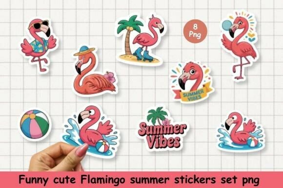 Download Funny Cute Flamingo Summer Sticker PNG. - Summer sticker png Collection